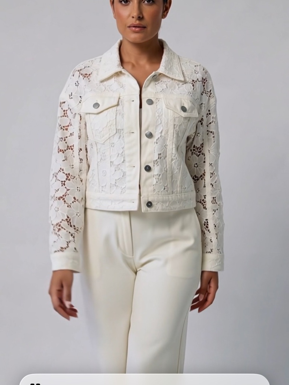 Floral Embroidered Twill Jean Jacket White Size Small NWT MSRP $164